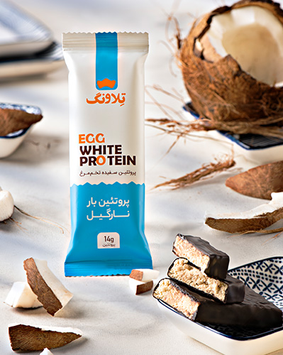 پروتئین بار نارگیلی حاوی پودر سفیده تخم مرغ